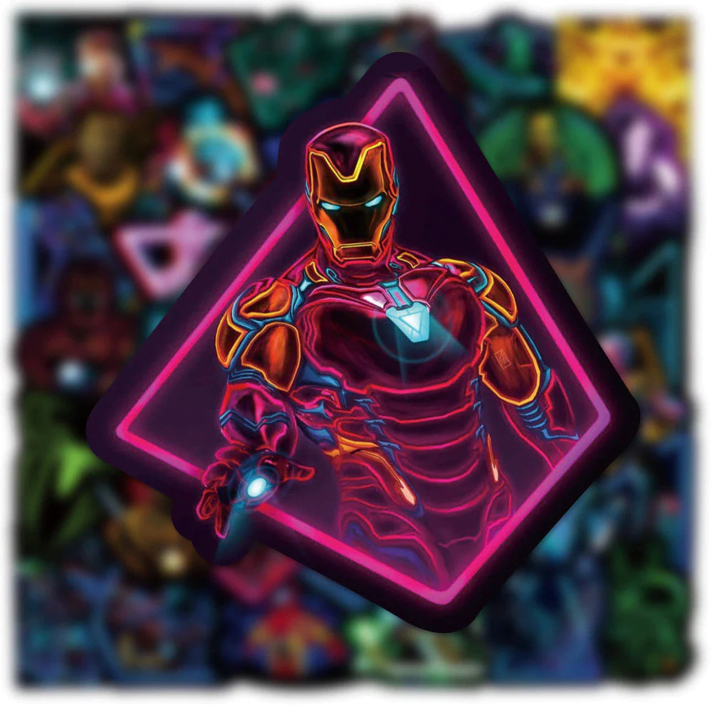 Disney Neon Marvel Avengers Superhero Anime Stickers - Set of 10/50/100 for Laptops, Cars, Skateboards, Phones, and Bikes - Ideal for Kids' Toys