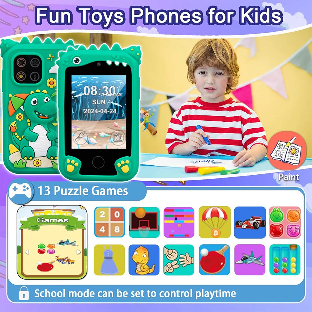 Children's Smart Phone Toy with 2.8-Inch Touchscreen and Digital Camera - Music Player Gift for Boys and Girls, Ideal for Christmas and Birthdays