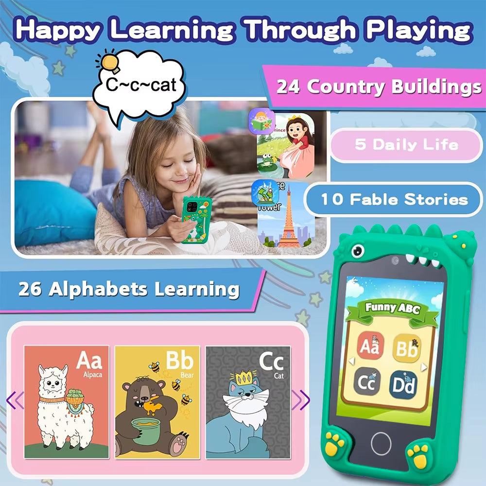 Children's Smart Phone Toy with 2.8-Inch Touchscreen and Digital Camera - Music Player Gift for Boys and Girls, Ideal for Christmas and Birthdays