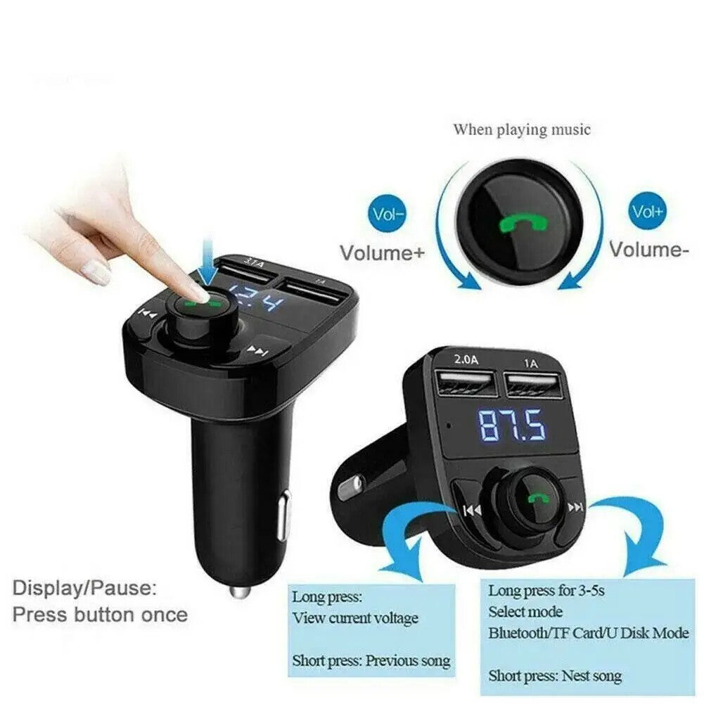 Bluetooth Car FM Transmitter Wireless Radio MP3 Player Dual USB Charger UK
