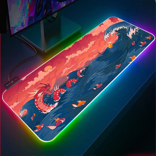 Anime Ocean Dragon Mouse Pad RGB Laptop Office Light-Emitting LED Suitable for Anime Lovers Game Accessories Gamers USB Pad Desk